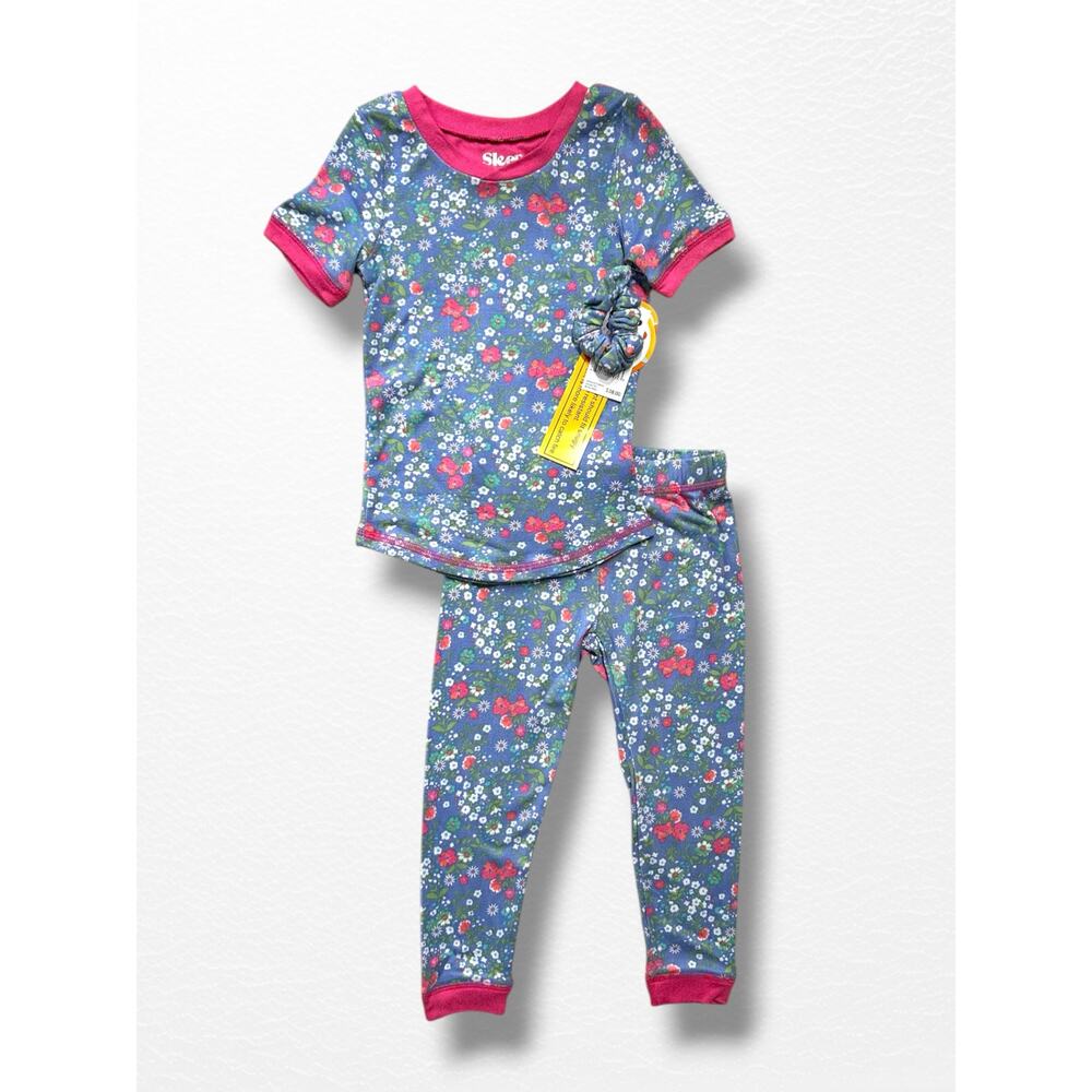 NWT Sleep On It Spring Floral Pajamas & Scrunchie, Size 4T
